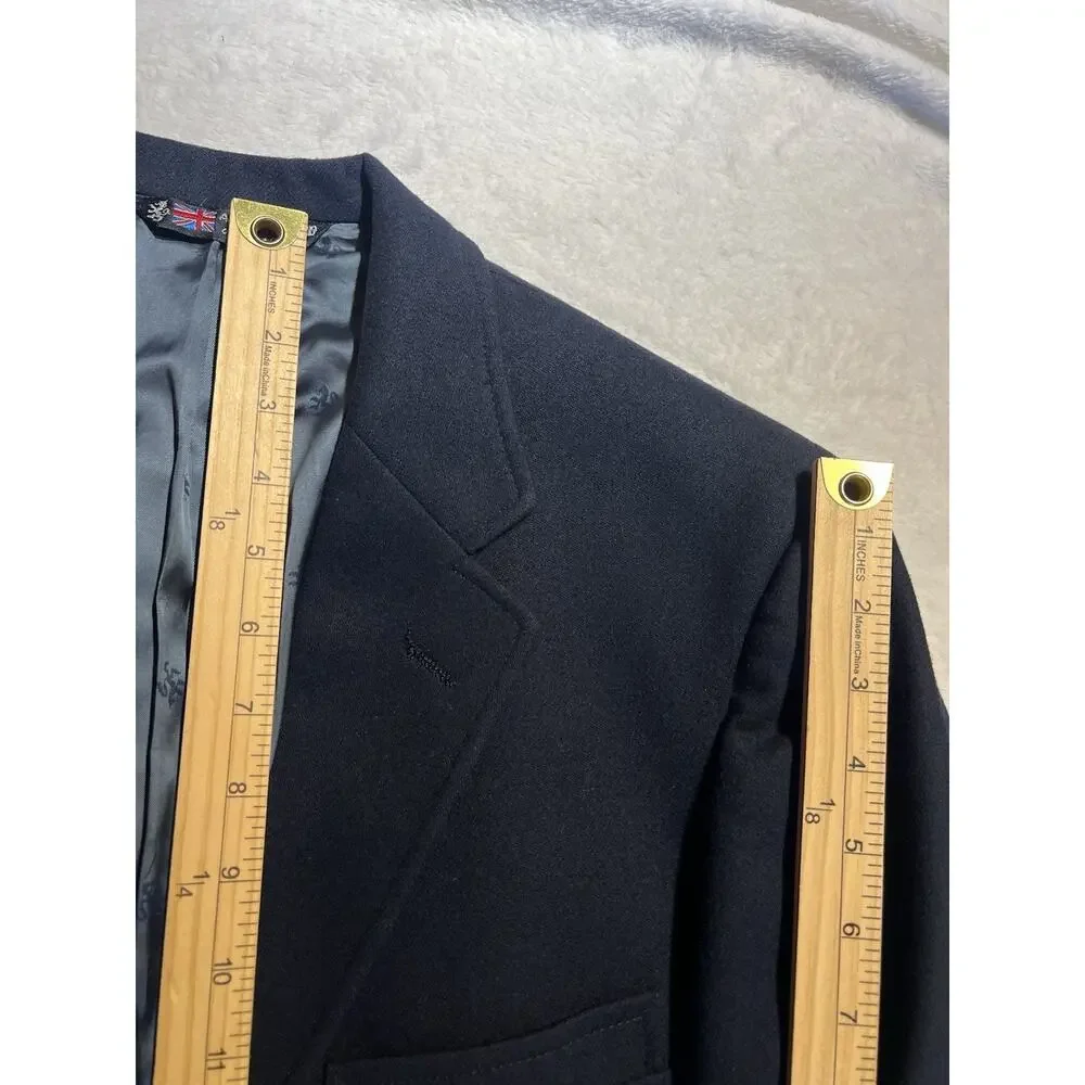 Vintage Austin Reed 40L Navy Blue Flannel Blazer Shank Buttons Unconstructed - Picture 13 of 16
